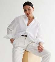 New Look Petite White Linen-Look Oversized Shirt